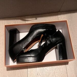 Musier Paris Minimal Black Leather Mary Jane Heels Size 40